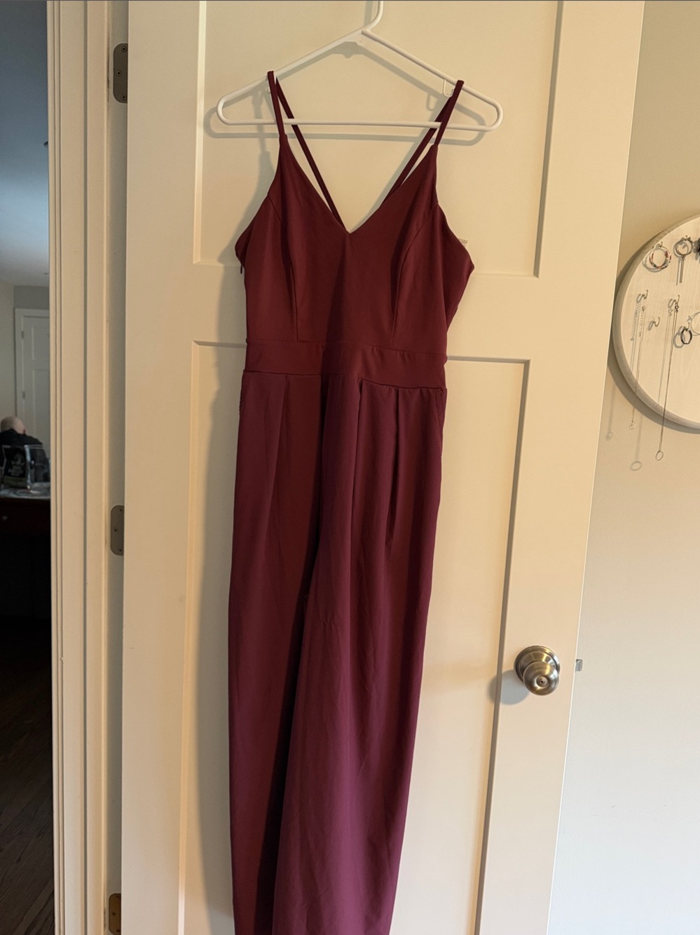 HALARA Burgundy Sleeveless V-Neck Jumpsuit